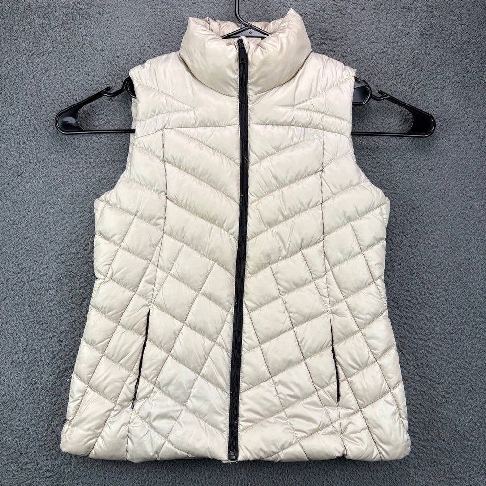Big Chill Womens Quilted Down Puffer Vest Cream Champagne Full Zip Mock Medium